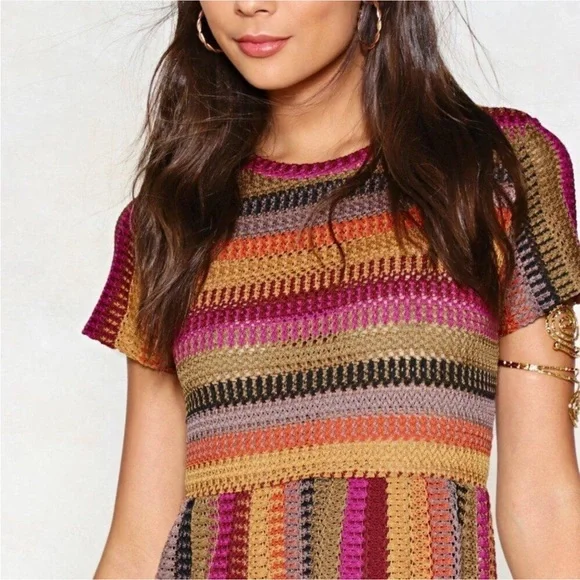 Nasty Gal striped Crochet maxi dress with short sleeves Size 10 - Picture 3 of 13